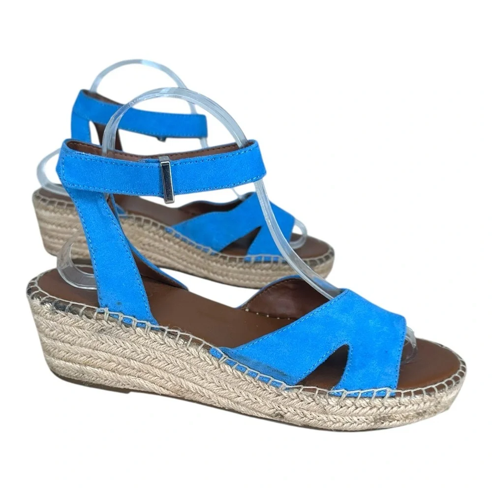 Franco Sarto Women’s 9M Penne Blue Strappy Sandals Espadrilles Colorful Heel